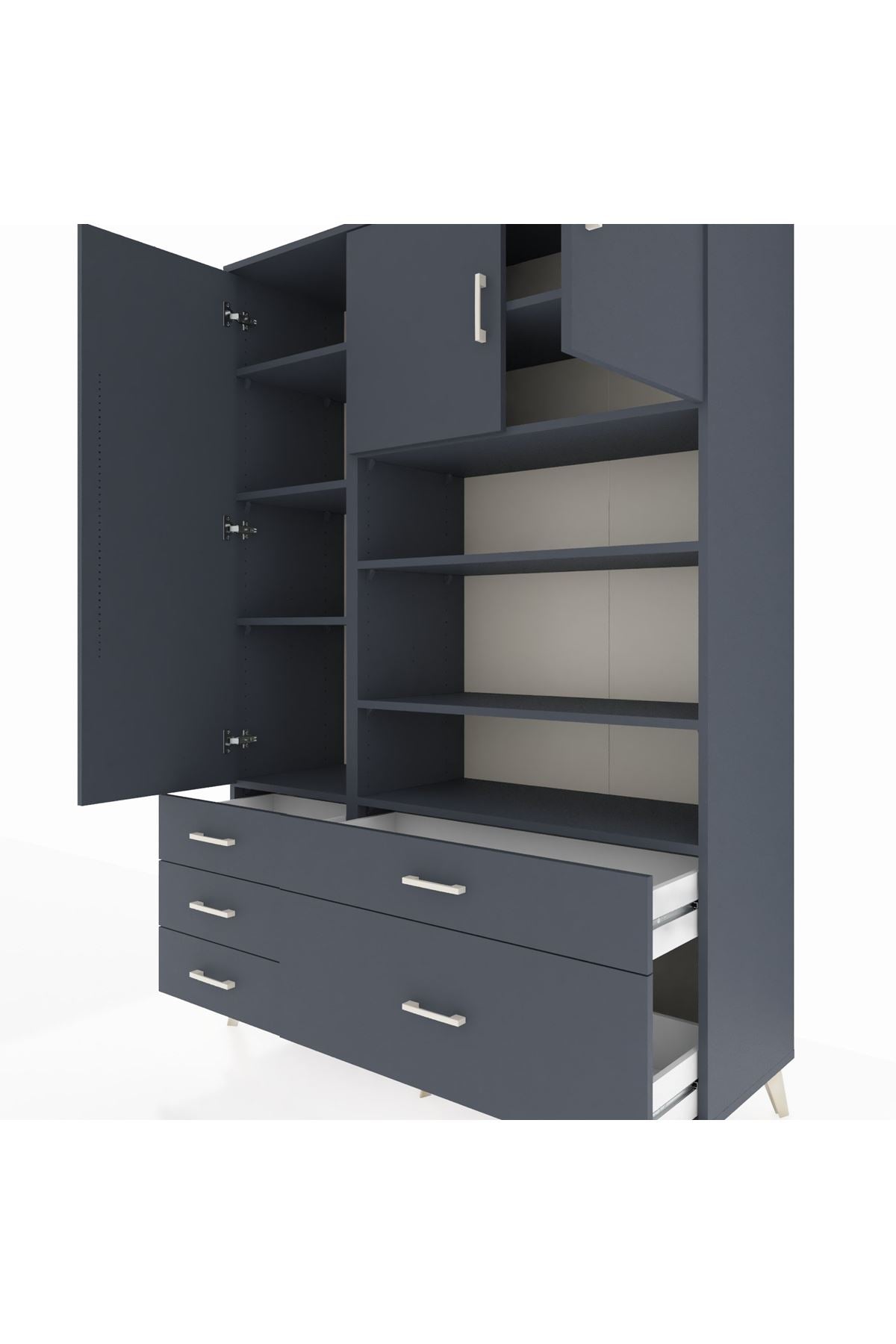 Hyperion Dolap 9 Raflı 5 Çekmeceli 3 Kapaklı 132x44x195 Antrasit-Antrasit/Antrasit