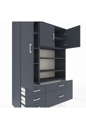 Hyperion Dolap 9 Raflı 5 Çekmeceli 3 Kapaklı 132x44x195 Antrasit-Antrasit/Antrasit