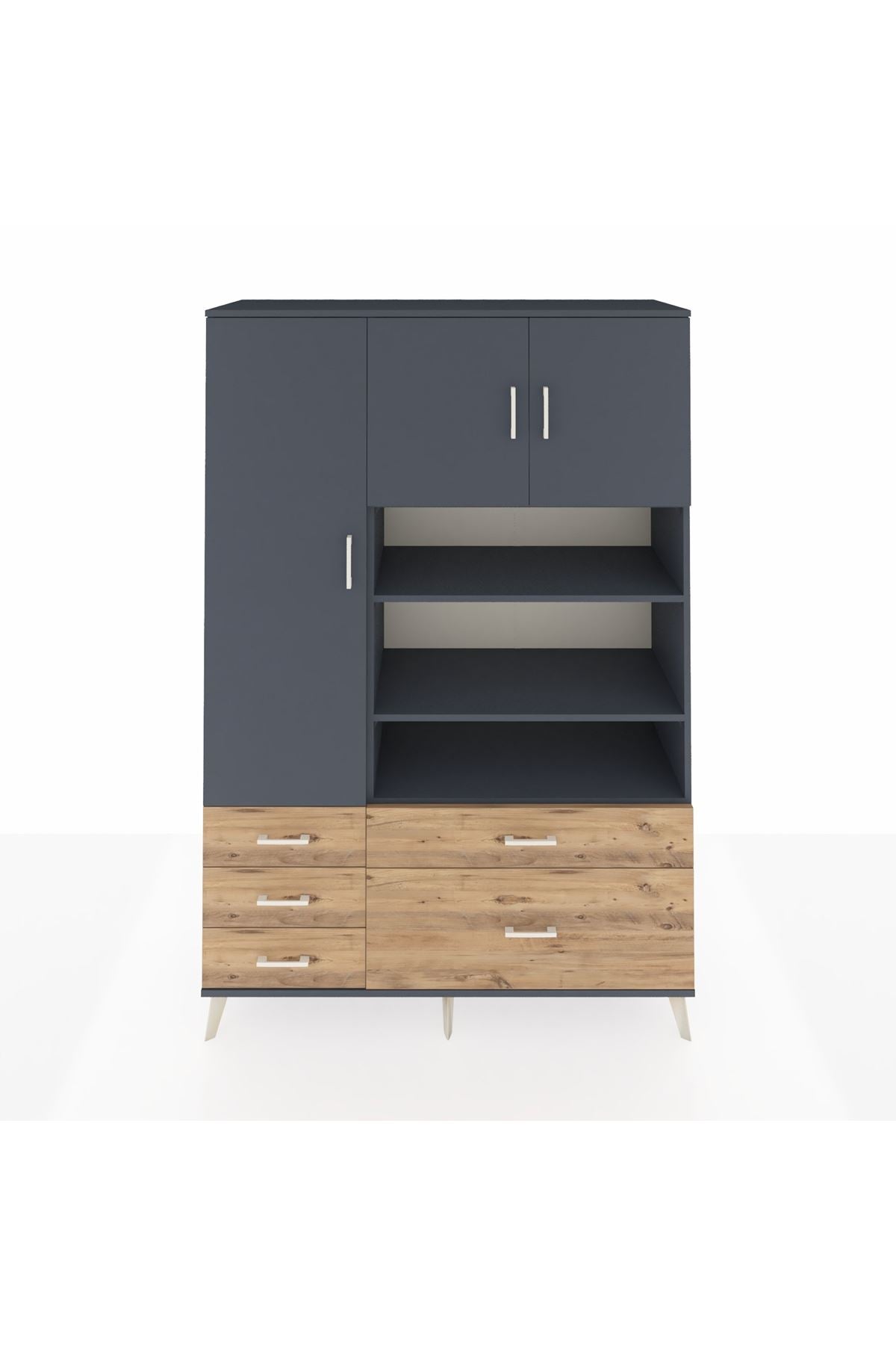 Hyperion Dolap 9 Raflı 5 Çekmeceli 3 Kapaklı 132x44x195 Antrasit-Antrasit/Çam