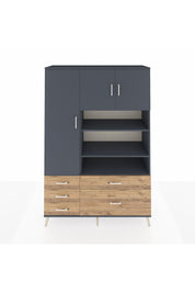 Hyperion Dolap 9 Raflı 5 Çekmeceli 3 Kapaklı 132x44x195 Antrasit-Antrasit/Çam