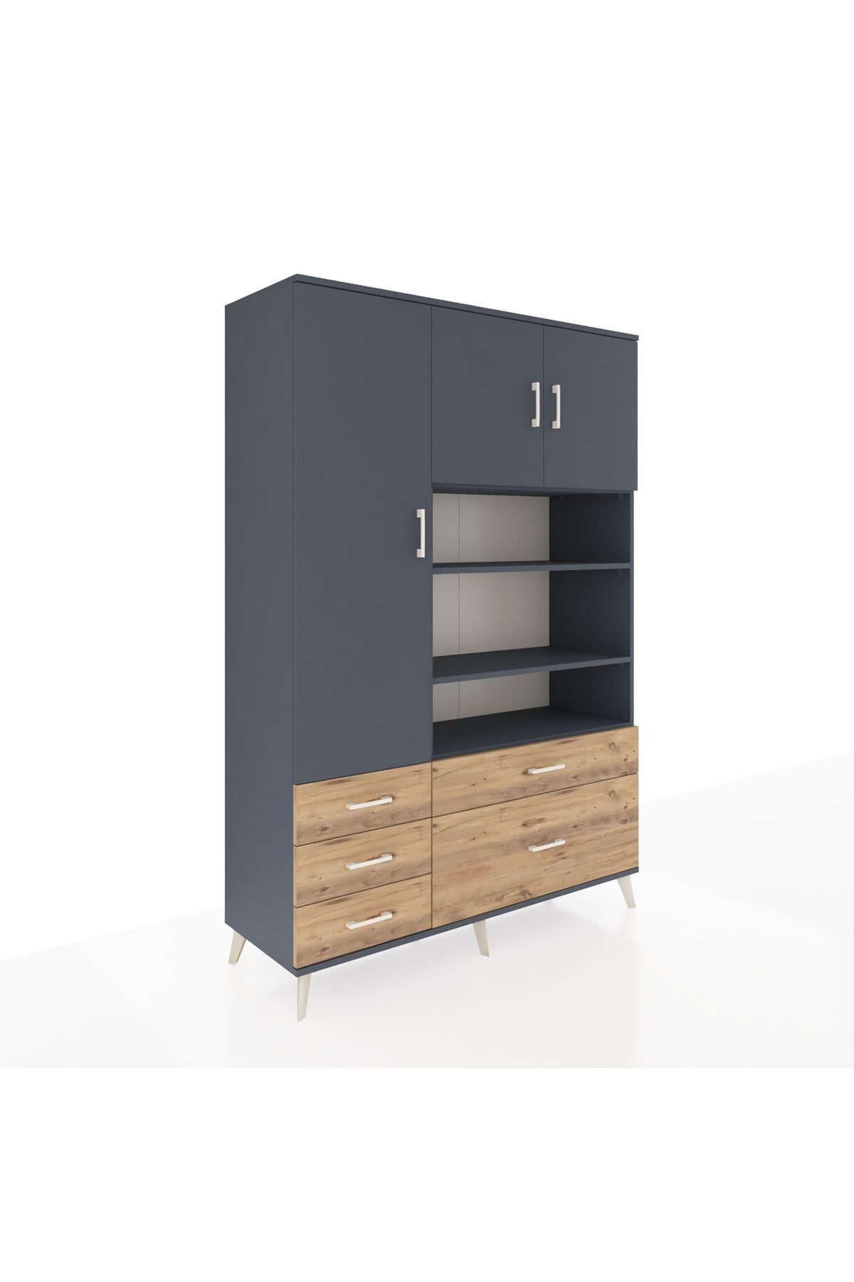 Hyperion Dolap 9 Raflı 5 Çekmeceli 3 Kapaklı 132x44x195 Antrasit-Antrasit/Çam