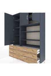 Hyperion Dolap 9 Raflı 5 Çekmeceli 3 Kapaklı 132x44x195 Antrasit-Antrasit/Çam