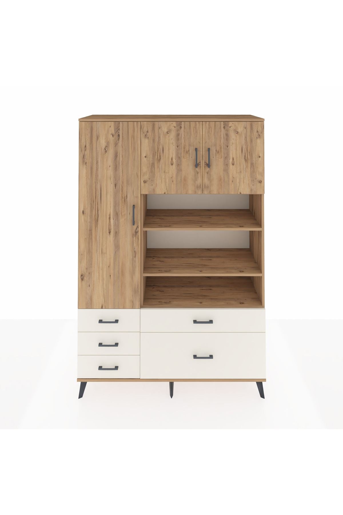 Hyperion Dolap 9 Raflı 5 Çekmeceli 3 Kapaklı 132x44x195 Çam-Çam/Aytaşı