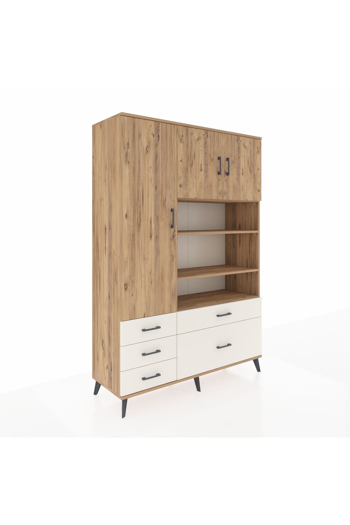 Hyperion Dolap 9 Raflı 5 Çekmeceli 3 Kapaklı 132x44x195 Çam-Çam/Aytaşı