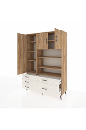 Hyperion Dolap 9 Raflı 5 Çekmeceli 3 Kapaklı 132x44x195 Çam-Çam/Aytaşı