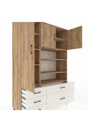 Hyperion Dolap 9 Raflı 5 Çekmeceli 3 Kapaklı 132x44x195 Çam-Çam/Aytaşı