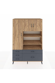 Hyperion Dolap 9 Raflı 5 Çekmeceli 3 Kapaklı 132x44x195 Çam-Çam/Antrasit