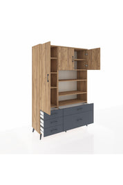 Hyperion Dolap 9 Raflı 5 Çekmeceli 3 Kapaklı 132x44x195 Çam-Çam/Antrasit