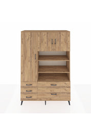 Hyperion Dolap 9 Raflı 5 Çekmeceli 3 Kapaklı 132x44x195 Çam-Çam/Çam