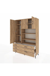 Hyperion Dolap 9 Raflı 5 Çekmeceli 3 Kapaklı 132x44x195 Çam-Çam/Çam