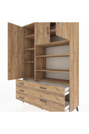 Hyperion Dolap 9 Raflı 5 Çekmeceli 3 Kapaklı 132x44x195 Çam-Çam/Çam