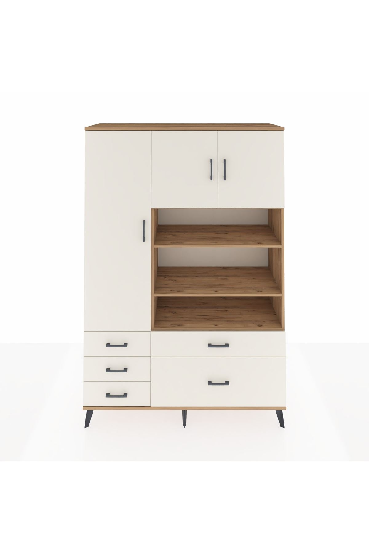 Hyperion Dolap 9 Raflı 5 Çekmeceli 3 Kapaklı 132x44x195 Çam-Aytaşı/Aytaşı