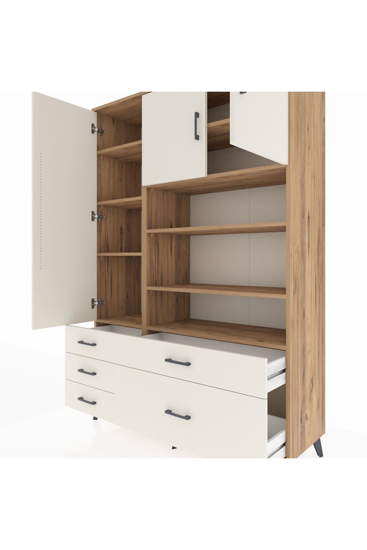 Hyperion Dolap 9 Raflı 5 Çekmeceli 3 Kapaklı 132x44x195 Çam-Aytaşı/Aytaşı