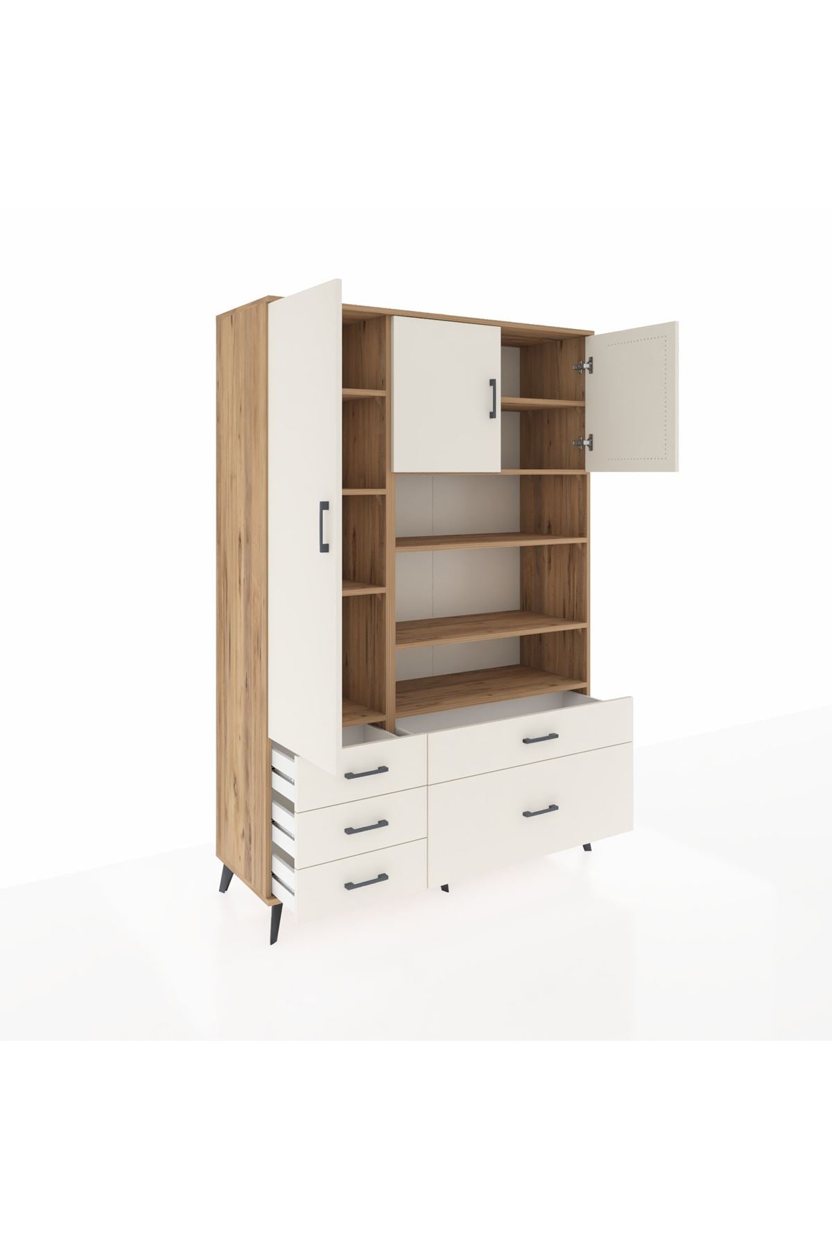 Hyperion Dolap 9 Raflı 5 Çekmeceli 3 Kapaklı 132x44x195 Çam-Aytaşı/Aytaşı