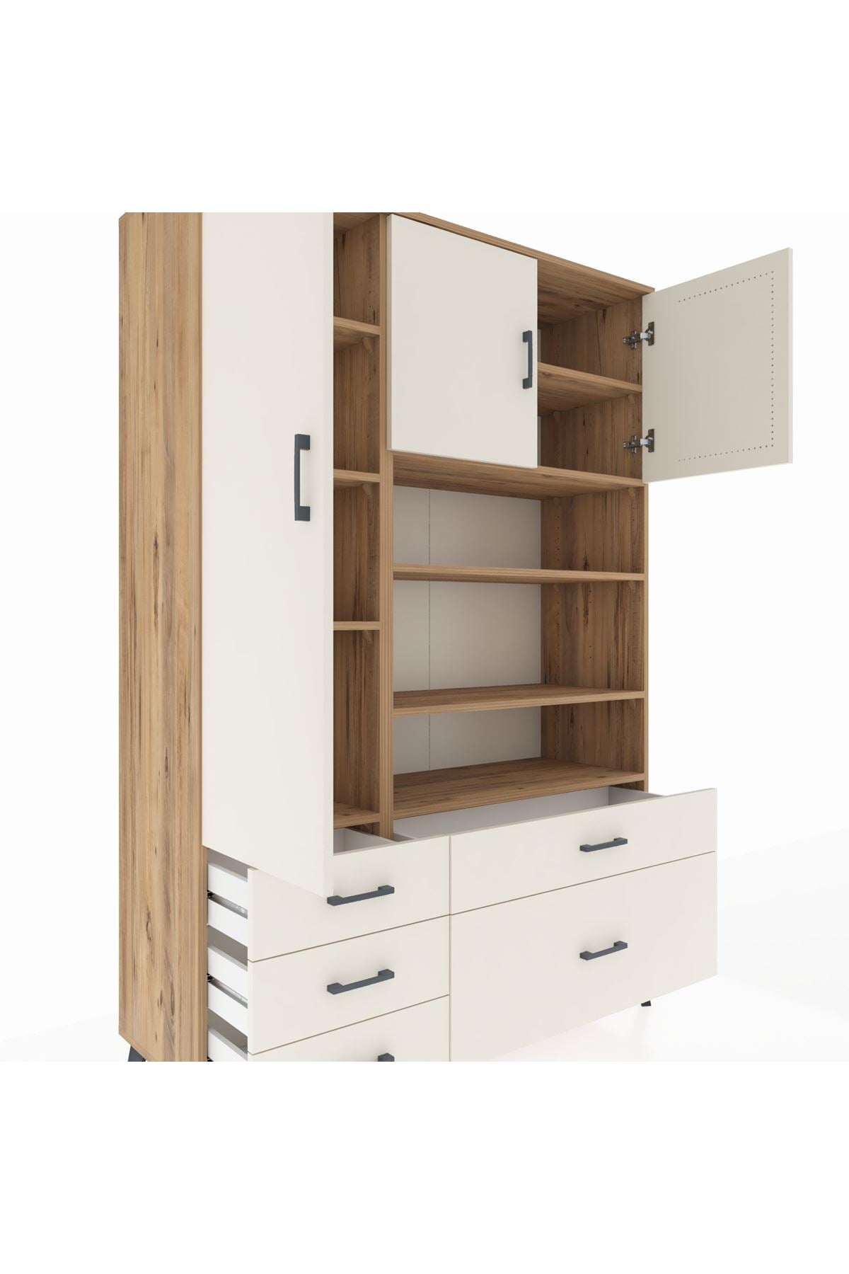 Hyperion Dolap 9 Raflı 5 Çekmeceli 3 Kapaklı 132x44x195 Çam-Aytaşı/Aytaşı