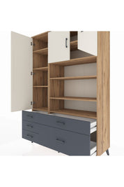 Hyperion Dolap 9 Raflı 5 Çekmeceli 3 Kapaklı 132x44x195 Çam-Aytaşı/Antrasit