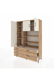 Hyperion Dolap 9 Raflı 5 Çekmeceli 3 Kapaklı 132x44x195 Çam-Aytaşı/Çam