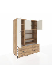 Hyperion Dolap 9 Raflı 5 Çekmeceli 3 Kapaklı 132x44x195 Çam-Aytaşı/Çam