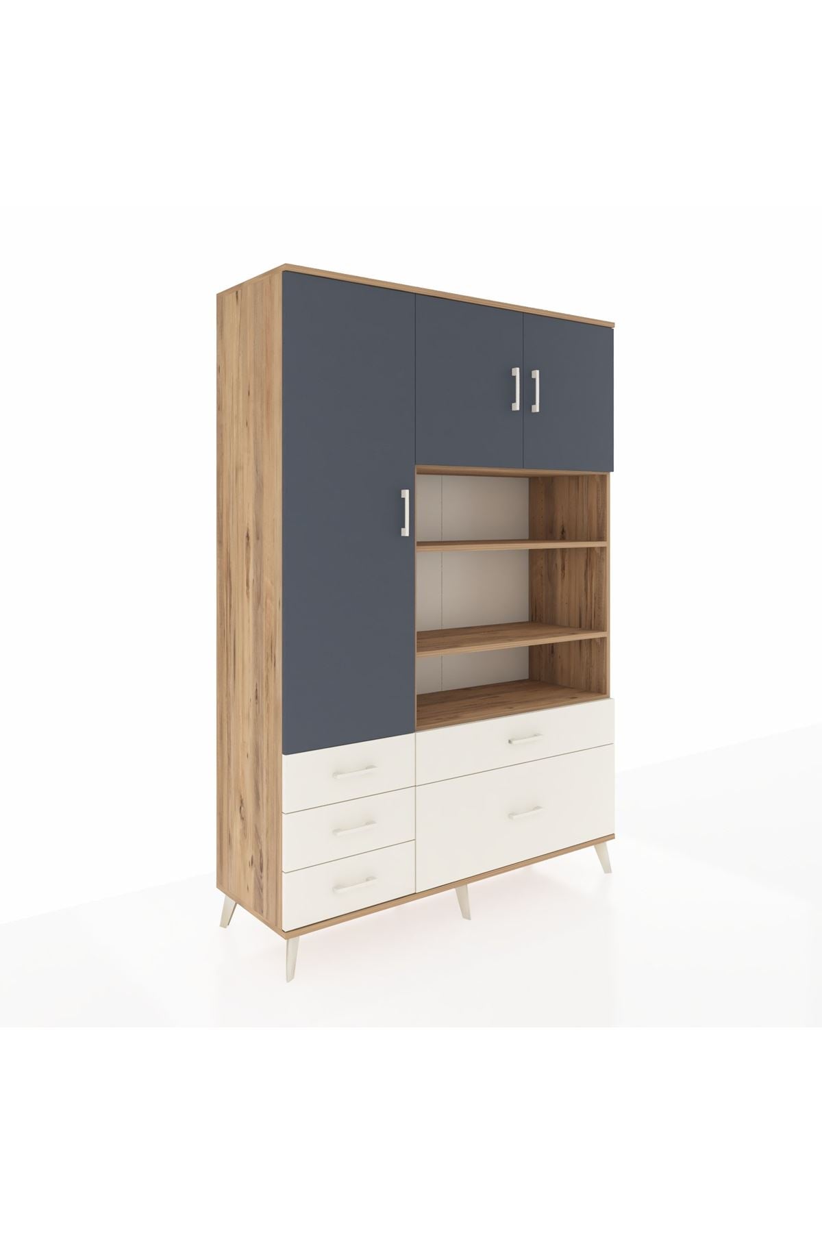 Hyperion Dolap 9 Raflı 5 Çekmeceli 3 Kapaklı 132x44x195 Çam-Antrasit/Aytaşı