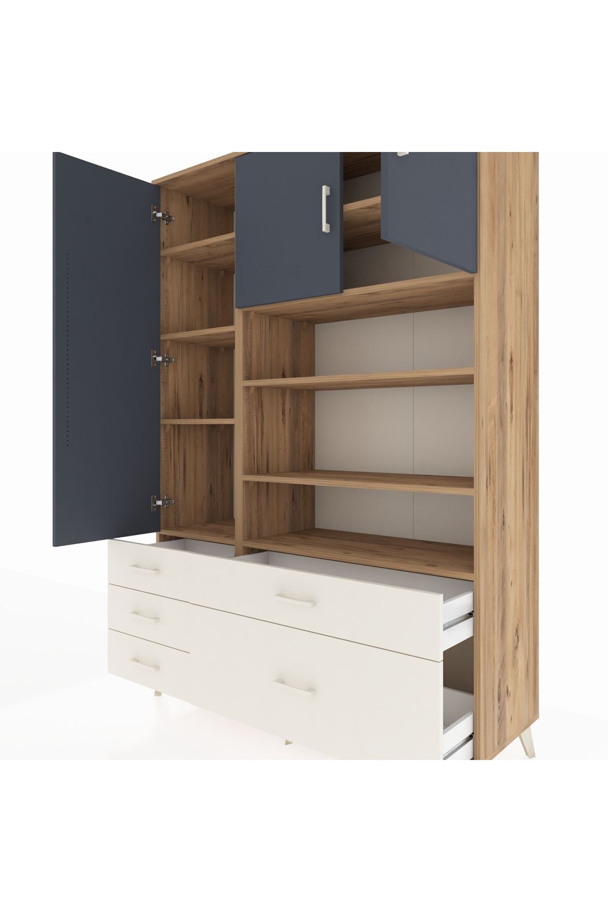 Hyperion Dolap 9 Raflı 5 Çekmeceli 3 Kapaklı 132x44x195 Çam-Antrasit/Aytaşı