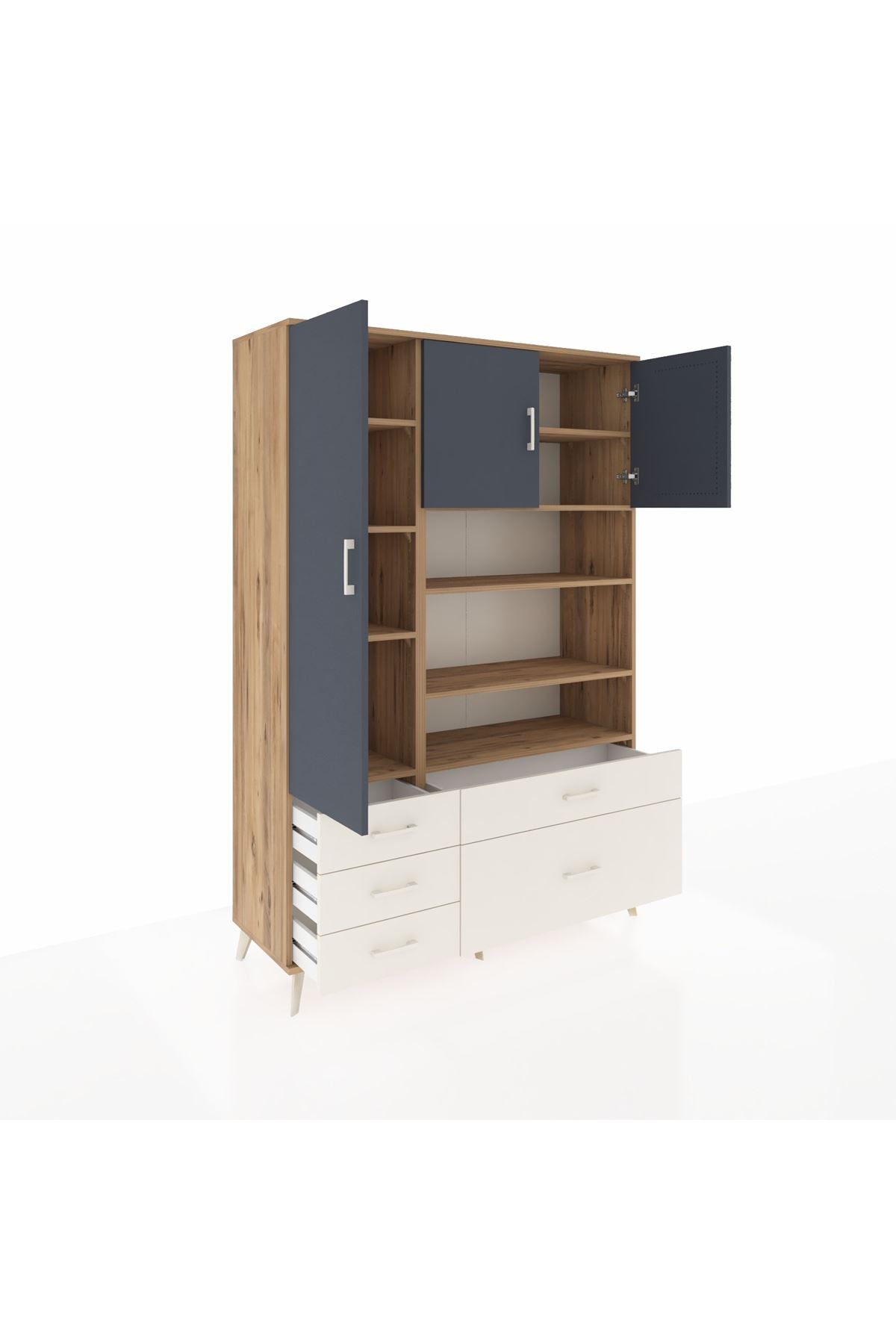 Hyperion Dolap 9 Raflı 5 Çekmeceli 3 Kapaklı 132x44x195 Çam-Antrasit/Aytaşı