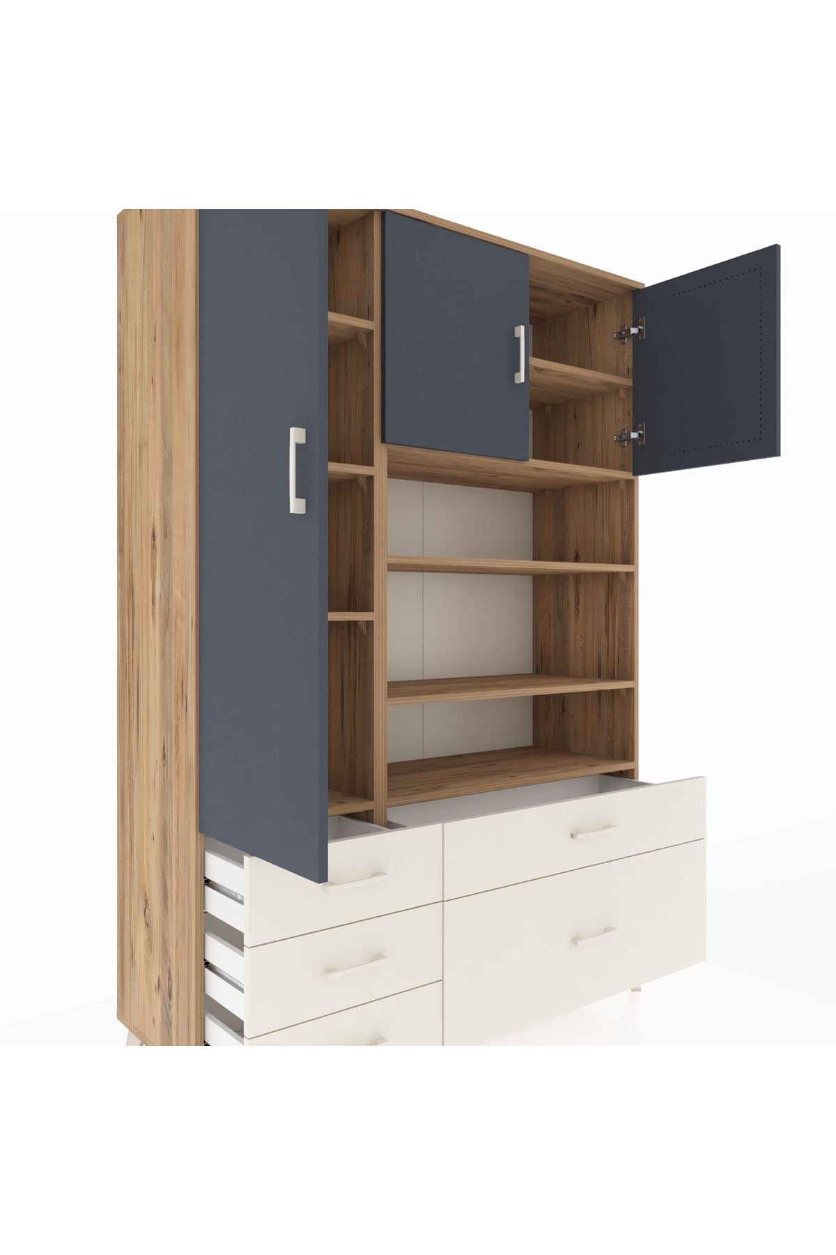 Hyperion Dolap 9 Raflı 5 Çekmeceli 3 Kapaklı 132x44x195 Çam-Antrasit/Aytaşı