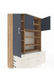 Hyperion Dolap 9 Raflı 5 Çekmeceli 3 Kapaklı 132x44x195 Çam-Antrasit/Aytaşı
