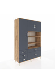Hyperion Dolap 9 Raflı 5 Çekmeceli 3 Kapaklı 132x44x195 Çam-Antrasit/Antrasit