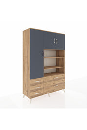 Hyperion Dolap 9 Raflı 5 Çekmeceli 3 Kapaklı 132x44x195 Çam-Antrasit/Çam