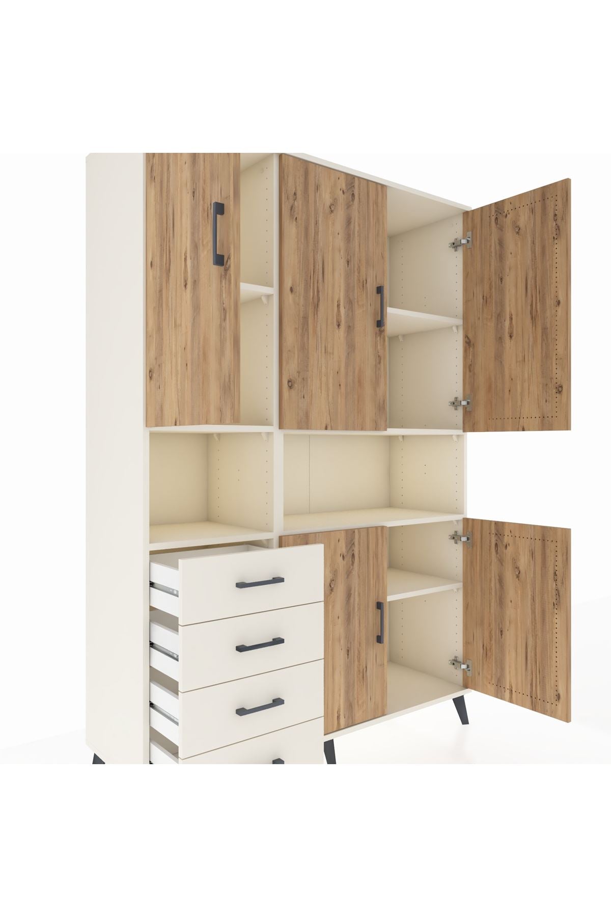 Hyperion Dolap 7 Raflı 4 Çekmeceli 5 Kapaklı 132x44x195 Aytaşı-Çam/Aytaşı