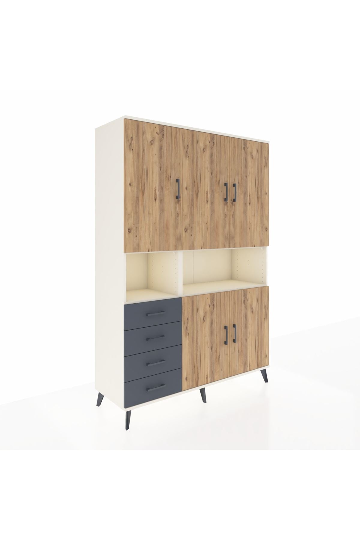 Hyperion Dolap 7 Raflı 4 Çekmeceli 5 Kapaklı 132x44x195 Aytaşı-Çam/Antrasit