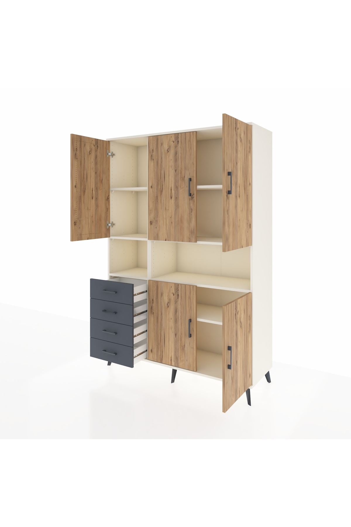 Hyperion Dolap 7 Raflı 4 Çekmeceli 5 Kapaklı 132x44x195 Aytaşı-Çam/Antrasit