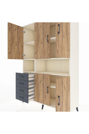 Hyperion Dolap 7 Raflı 4 Çekmeceli 5 Kapaklı 132x44x195 Aytaşı-Çam/Antrasit