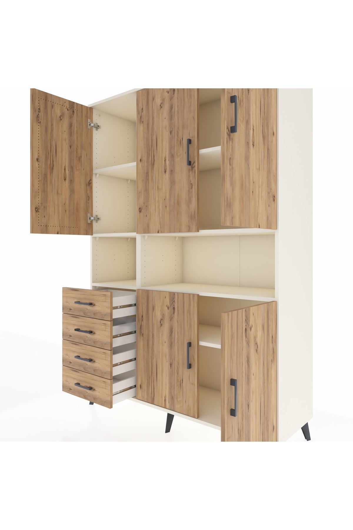 Hyperion Dolap 7 Raflı 4 Çekmeceli 5 Kapaklı 132x44x195 Aytaşı-Çam/Çam