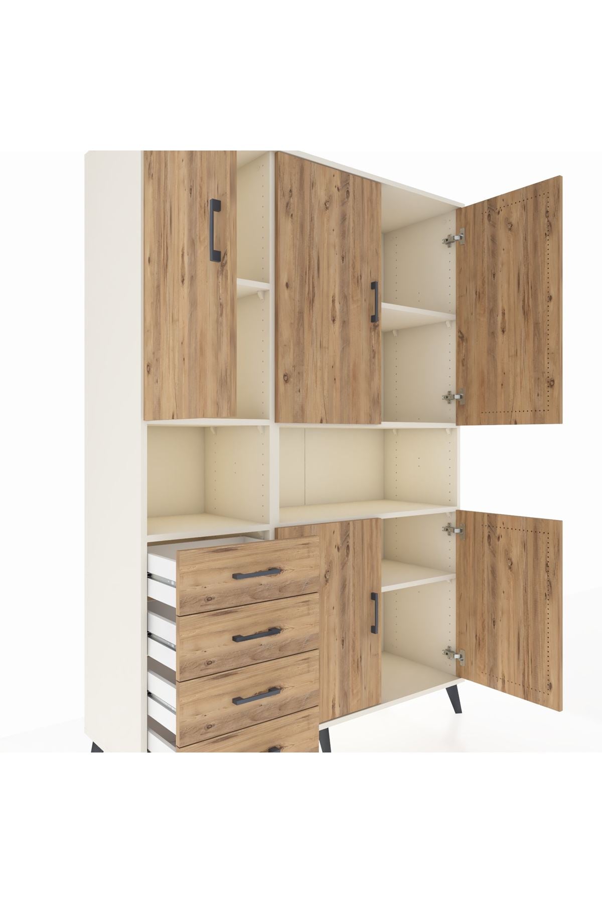 Hyperion Dolap 7 Raflı 4 Çekmeceli 5 Kapaklı 132x44x195 Aytaşı-Çam/Çam