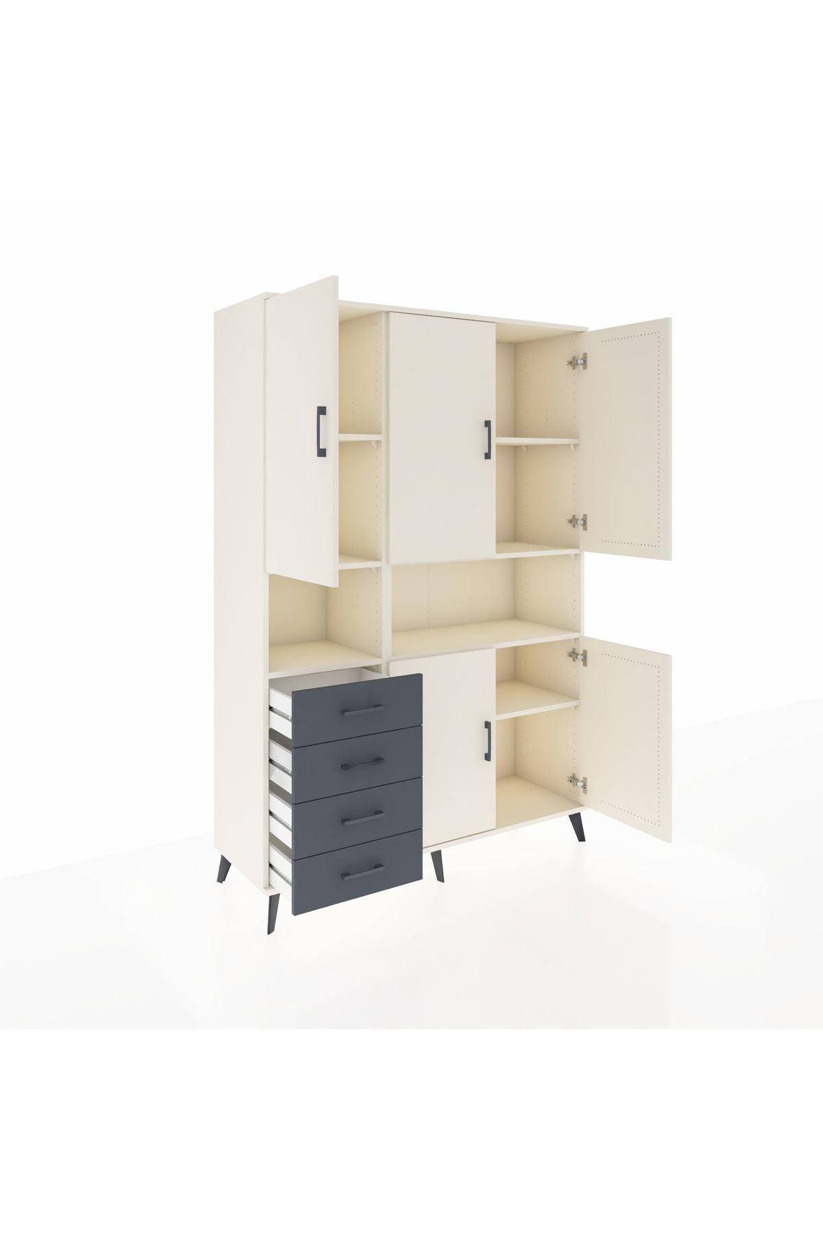 Hyperion Dolap 7 Raflı 4 Çekmeceli 5 Kapaklı 132x44x195 Aytaşı-Aytaşı/Antrasit