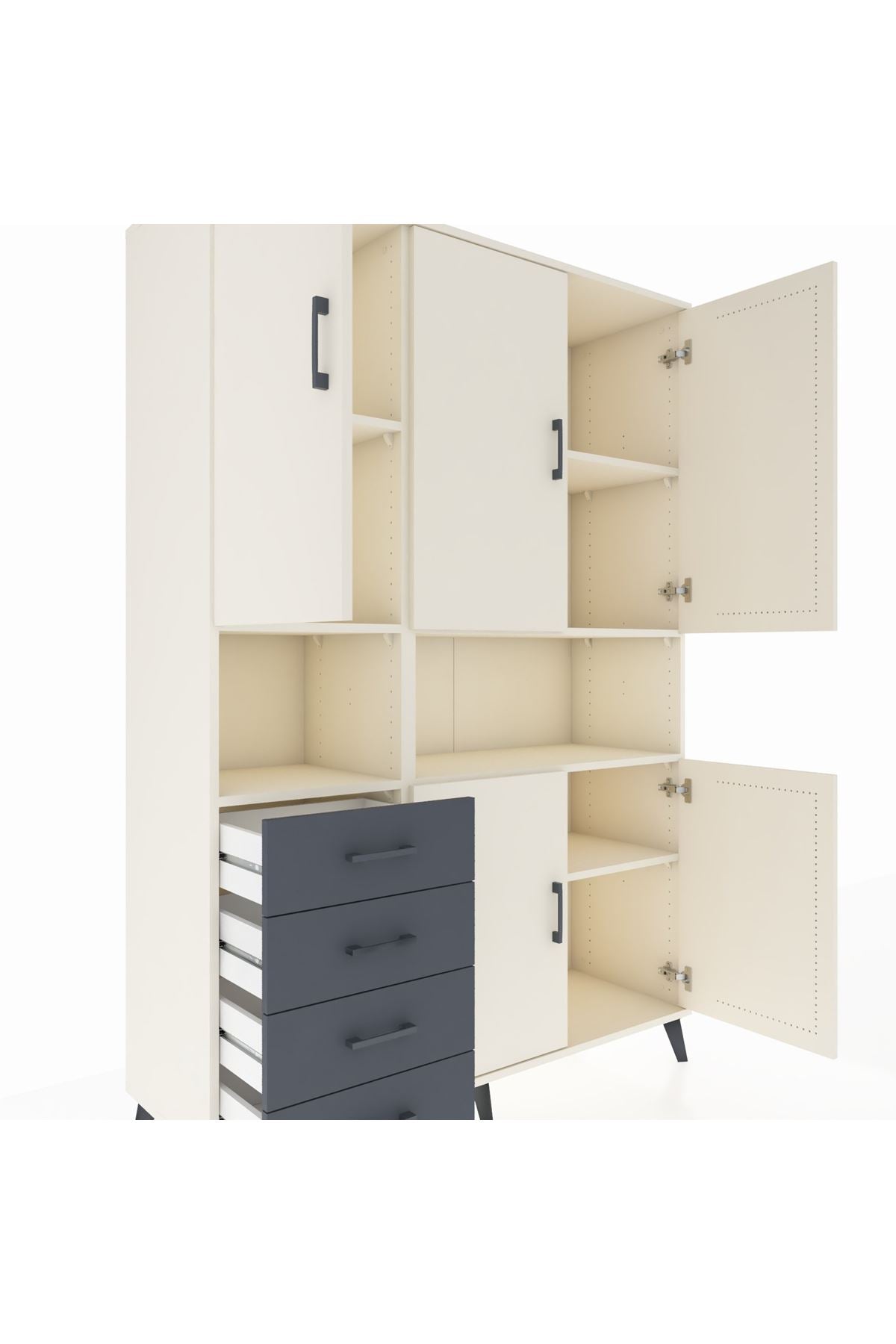 Hyperion Dolap 7 Raflı 4 Çekmeceli 5 Kapaklı 132x44x195 Aytaşı-Aytaşı/Antrasit