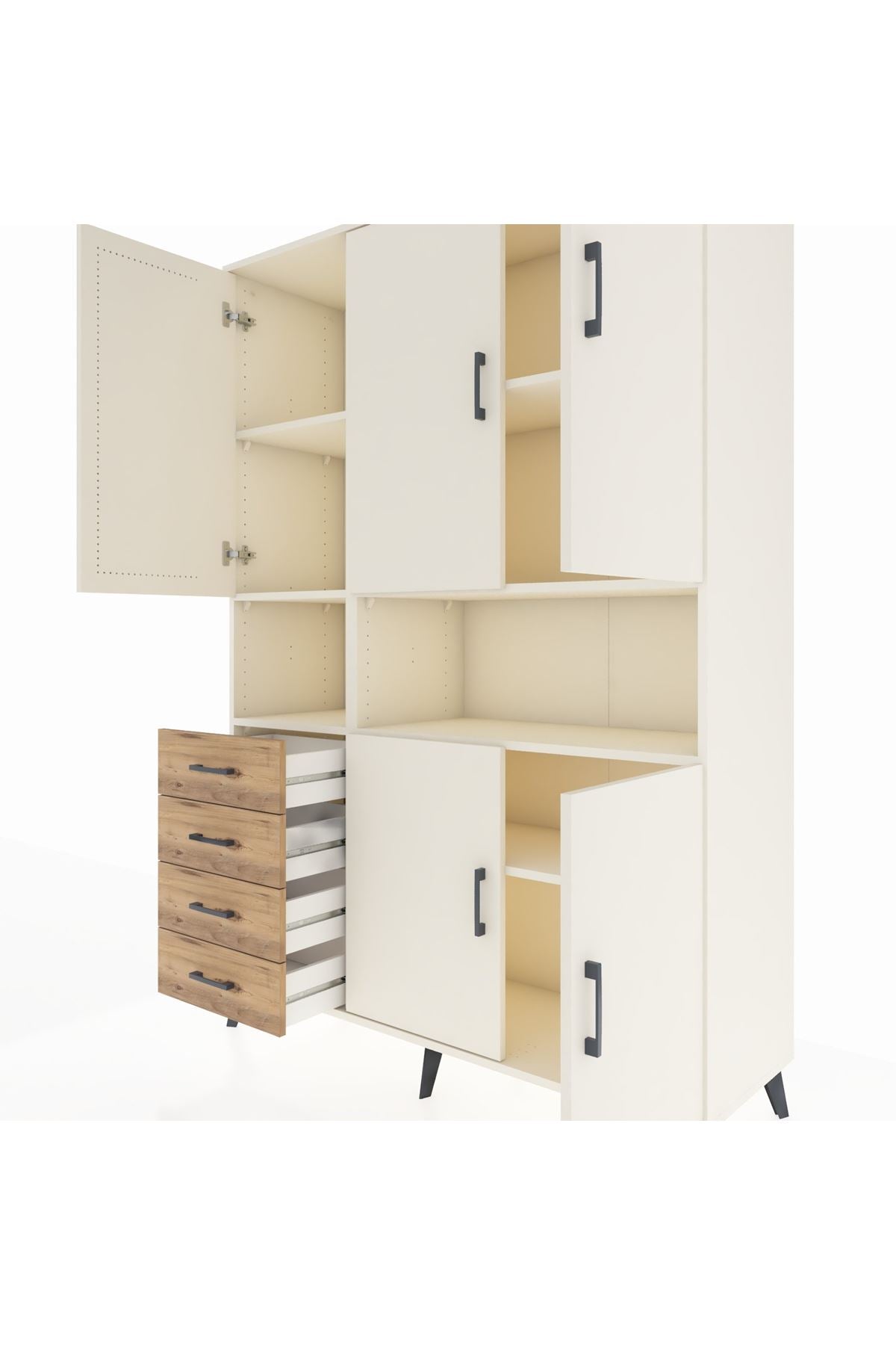 Hyperion Dolap 7 Raflı 4 Çekmeceli 5 Kapaklı 132x44x195 Aytaşı-Aytaşı/Çam