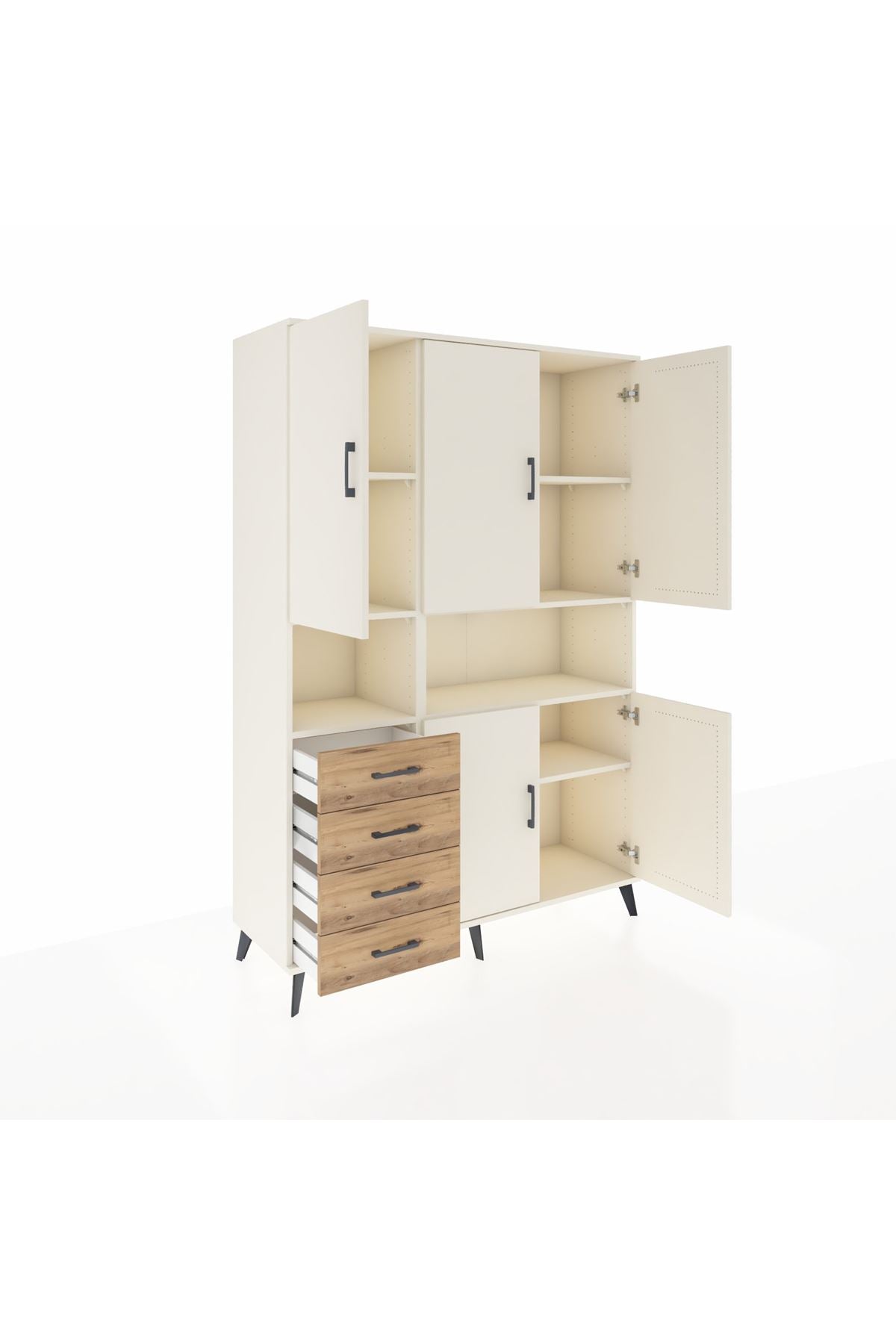 Hyperion Dolap 7 Raflı 4 Çekmeceli 5 Kapaklı 132x44x195 Aytaşı-Aytaşı/Çam