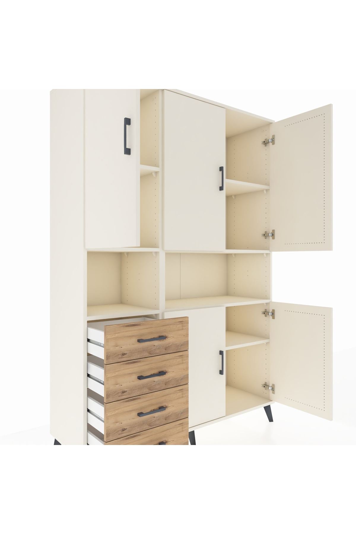 Hyperion Dolap 7 Raflı 4 Çekmeceli 5 Kapaklı 132x44x195 Aytaşı-Aytaşı/Çam