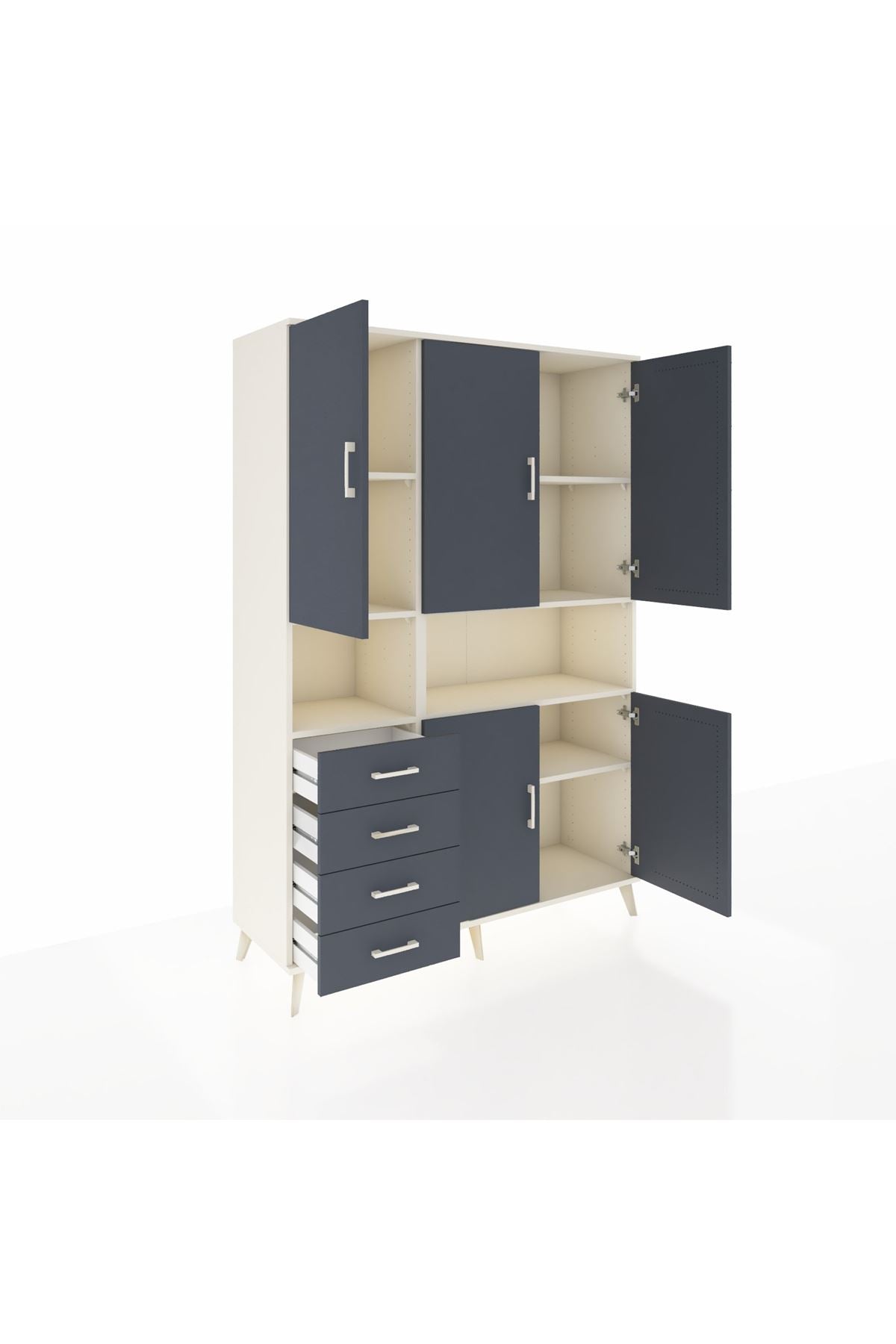 Hyperion Dolap 7 Raflı 4 Çekmeceli 5 Kapaklı 132x44x195 Aytaşı-Antrasit/Antrasit