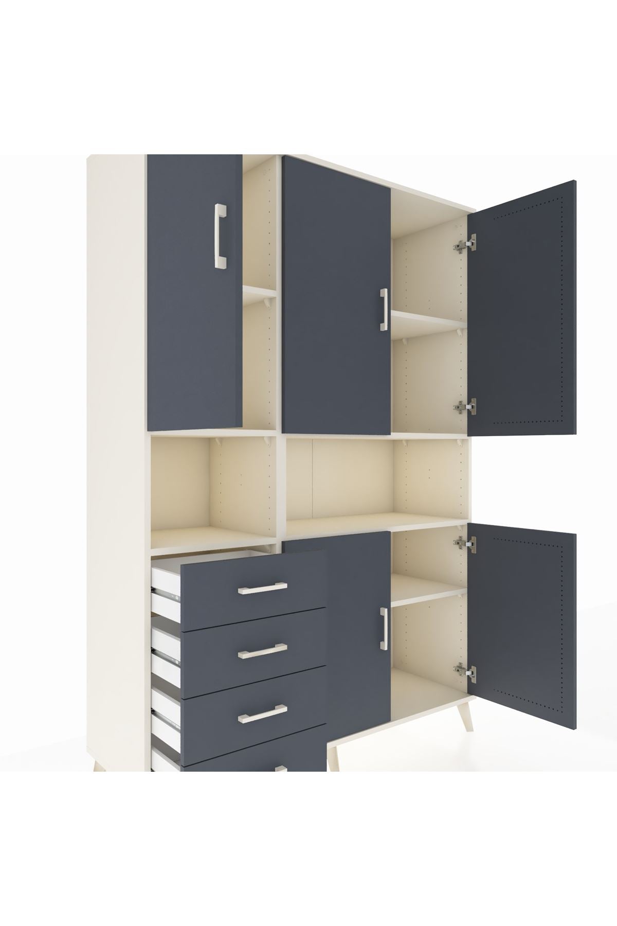 Hyperion Dolap 7 Raflı 4 Çekmeceli 5 Kapaklı 132x44x195 Aytaşı-Antrasit/Antrasit