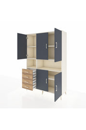 Hyperion Dolap 7 Raflı 4 Çekmeceli 5 Kapaklı 132x44x195 Aytaşı-Antrasit/Çam