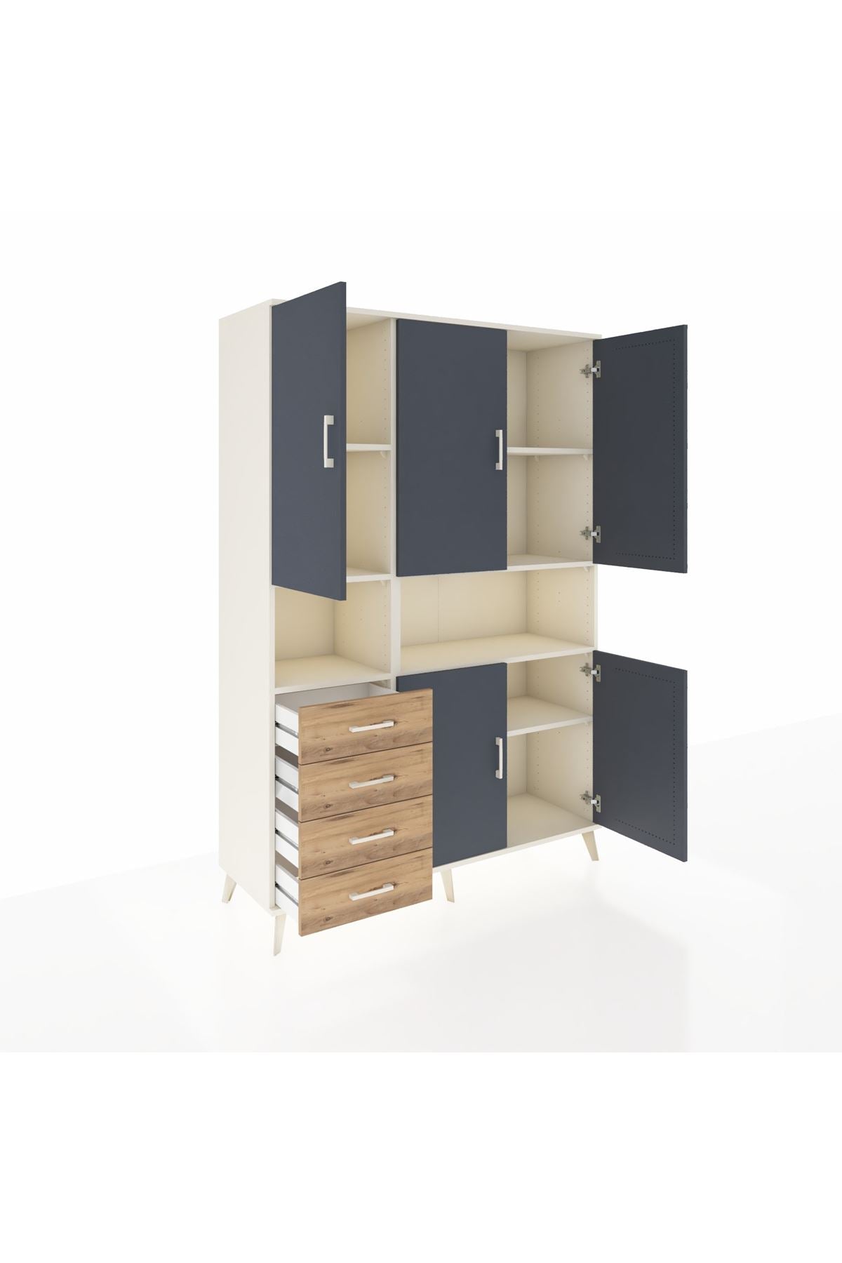 Hyperion Dolap 7 Raflı 4 Çekmeceli 5 Kapaklı 132x44x195 Aytaşı-Antrasit/Çam