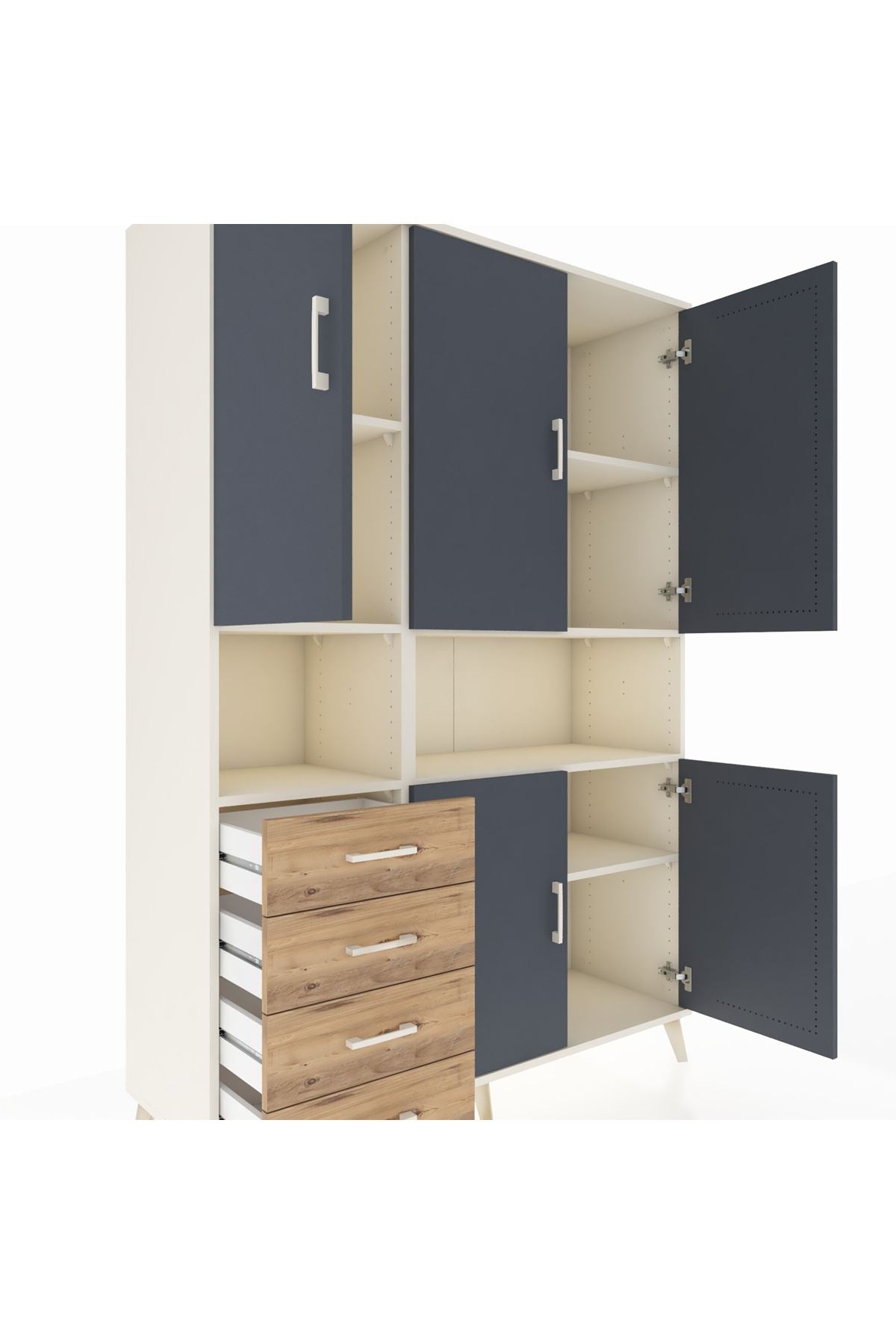 Hyperion Dolap 7 Raflı 4 Çekmeceli 5 Kapaklı 132x44x195 Aytaşı-Antrasit/Çam