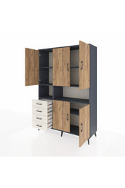 Hyperion Dolap 7 Raflı 4 Çekmeceli 5 Kapaklı 132x44x195 Antrasit-Çam/Aytaşı