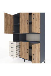 Hyperion Dolap 7 Raflı 4 Çekmeceli 5 Kapaklı 132x44x195 Antrasit-Çam/Aytaşı