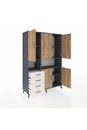 Hyperion Dolap 7 Raflı 4 Çekmeceli 5 Kapaklı 132x44x195 Antrasit-Çam/Aytaşı