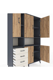 Hyperion Dolap 7 Raflı 4 Çekmeceli 5 Kapaklı 132x44x195 Antrasit-Çam/Aytaşı