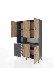 Hyperion Dolap 7 Raflı 4 Çekmeceli 5 Kapaklı 132x44x195 Antrasit-Çam/Antrasit